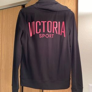 Victoria’s Secret black & pink fleece front-zip hoodie (small)